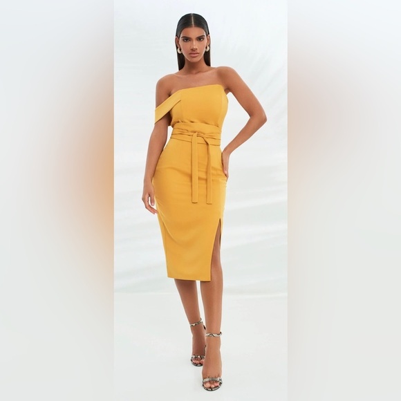 Lavish Alice Dresses & Skirts - NWT 200$ Lavish Alice Midi Formal Elegant Cocktail Dress Yellow Chartreuse , 6